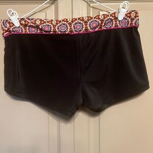 Black Swim Shorts with Patterned Waistband
